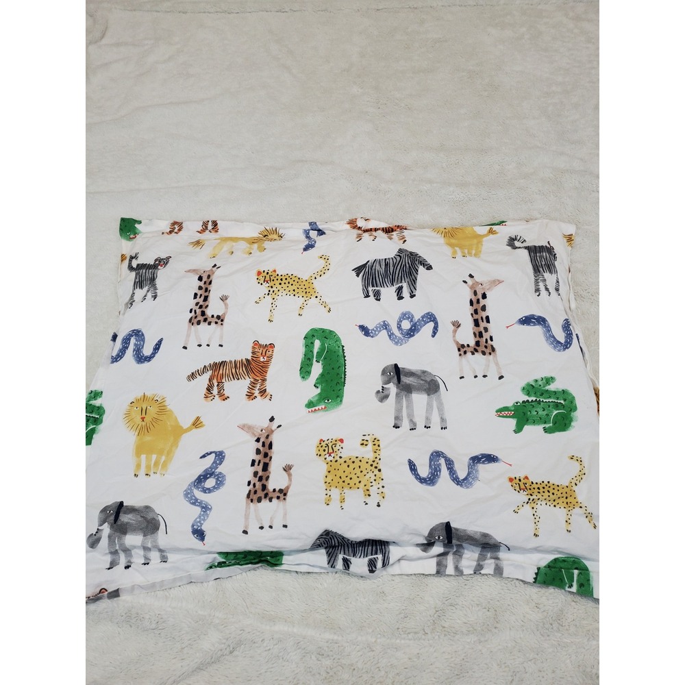 Pottery Barn Kids White Animal Organic Cotton Silly Safari Standard Pillowcase